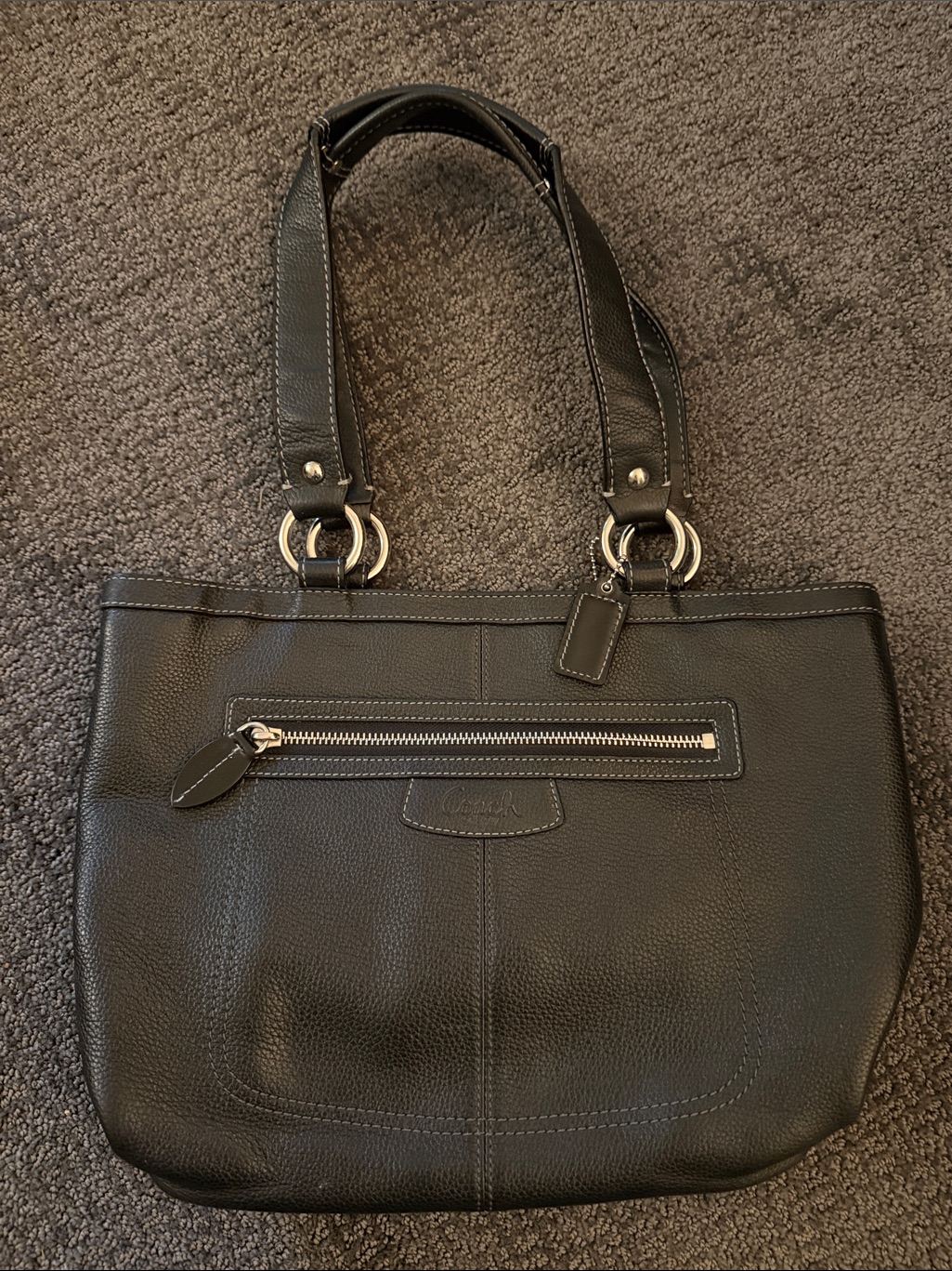 Coach Black Leather Tote With Front Zip